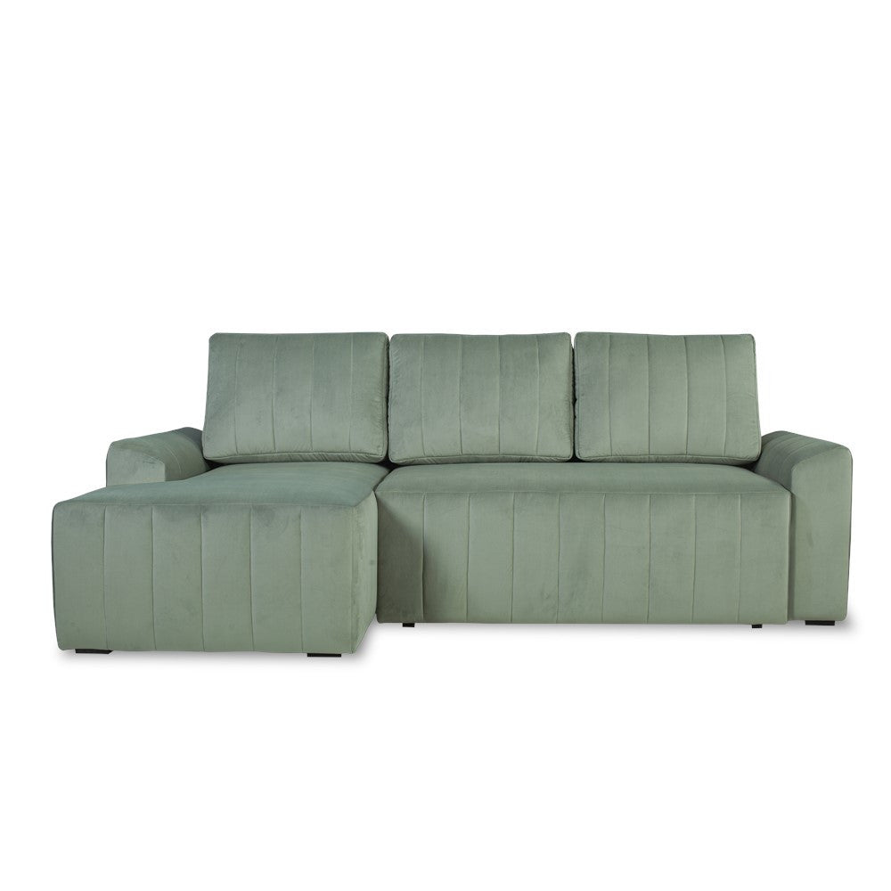 Coltar Extensibil Mark Living, Catifea Verde, 4 Locuri, Lada Depozitare, Extensie Doppelliege, 240 cm