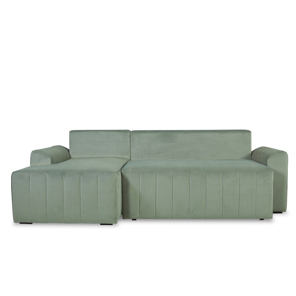 Coltar Extensibil Mark Living, Catifea Verde, 4 Locuri, Lada Depozitare, Extensie Doppelliege, 240 cm