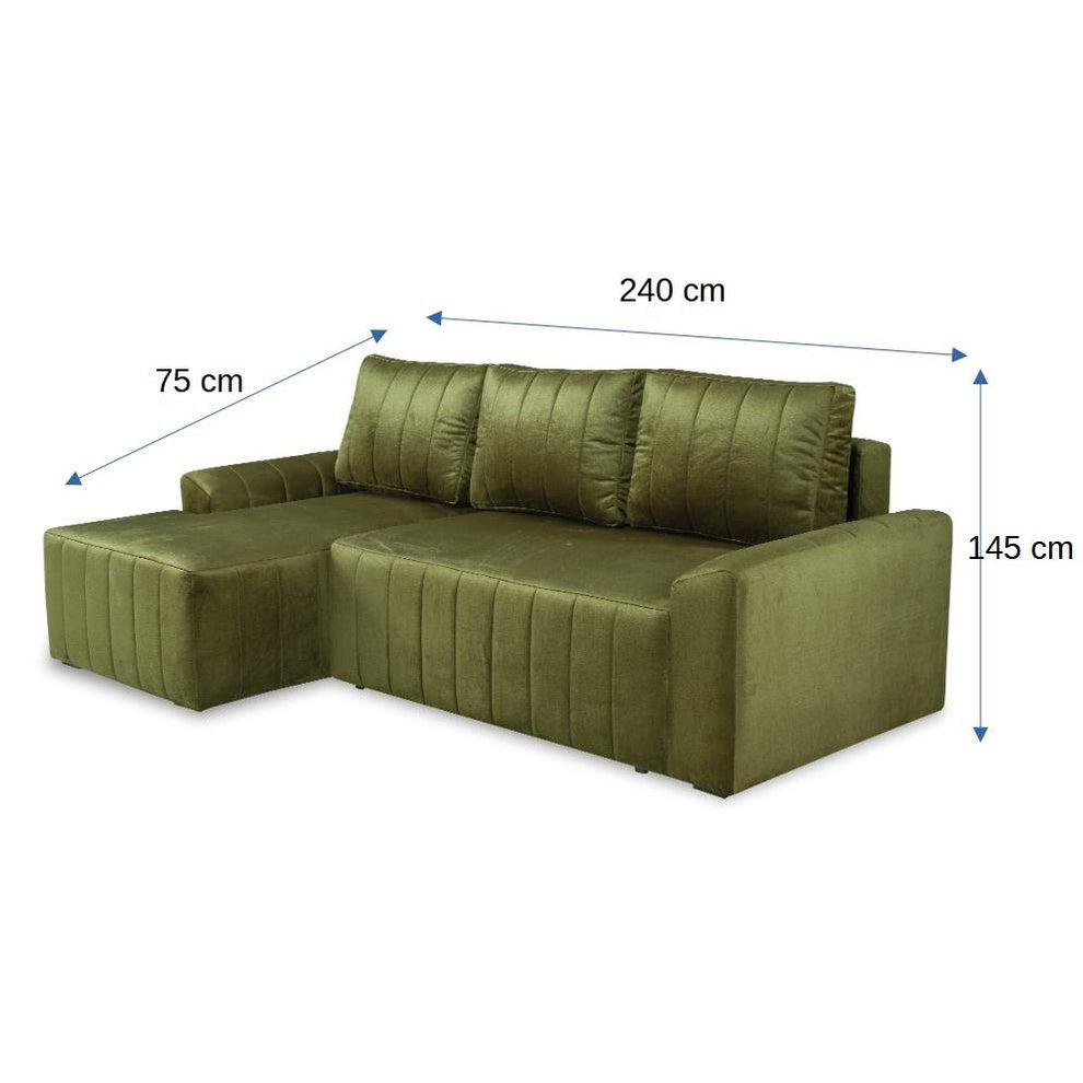 Coltar Extensibil Stanga Mark, 4 Locuri, Lada Depozitare, Verde Olive, 240 Cm
