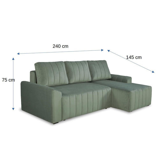 Coltar Extensibil Dreapta Mark, Catifea, 4 Locuri, Lada Depozitare, Verde, 240 Cm