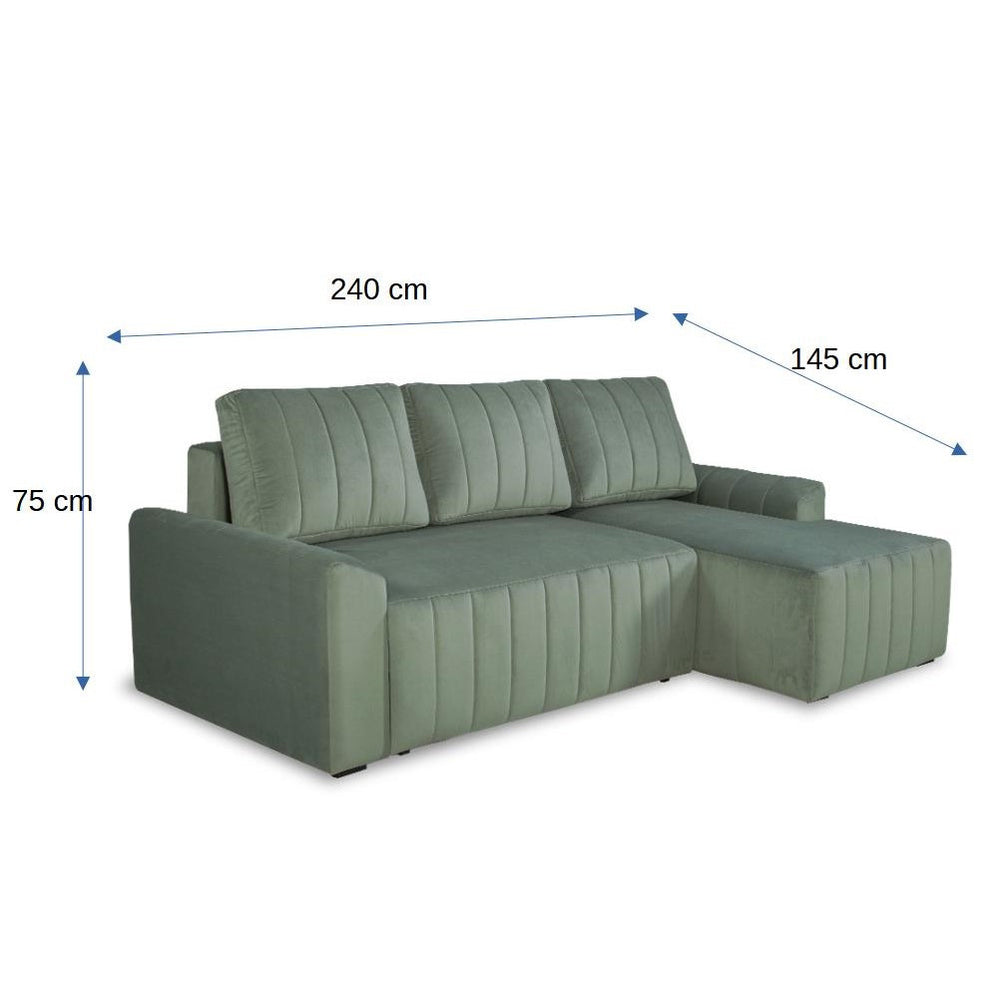 Coltar Extensibil Dreapta Mark, Catifea, 4 Locuri, Lada Depozitare, Verde, 240 Cm