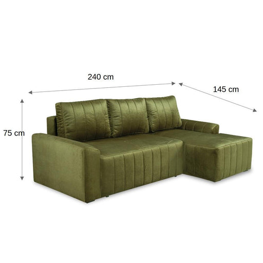 Coltar Extensibil Dreapta Mark, 4 Locuri, Lada Depozitare, Verde Olive, 240 Cm