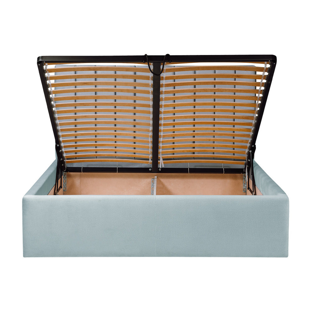 Pat Tapitat Ravel, Albastru, Dimensiune Saltea 180 x 200 Cm, Cu Somiera Rabatabila