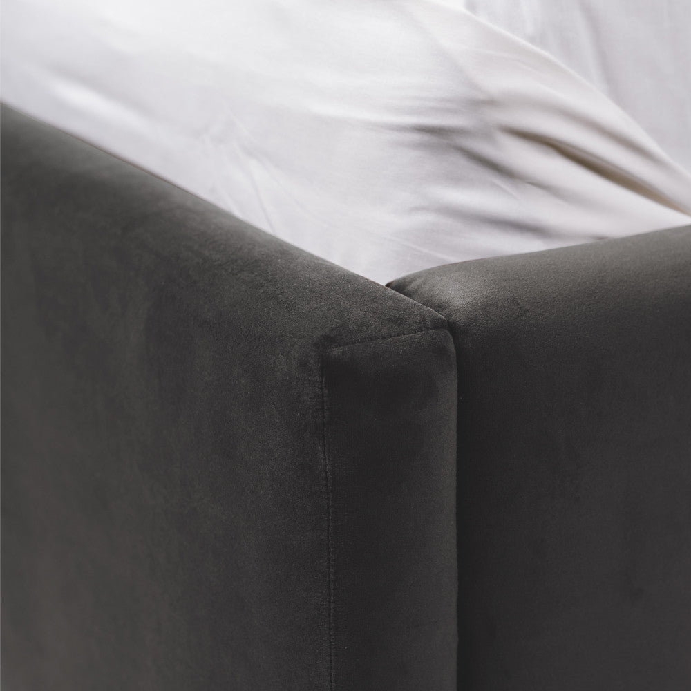 Pat Tapitat Ravel, Negru, Dimensiune Saltea 160 x 200 Cm, Cu Somiera Rabatabila