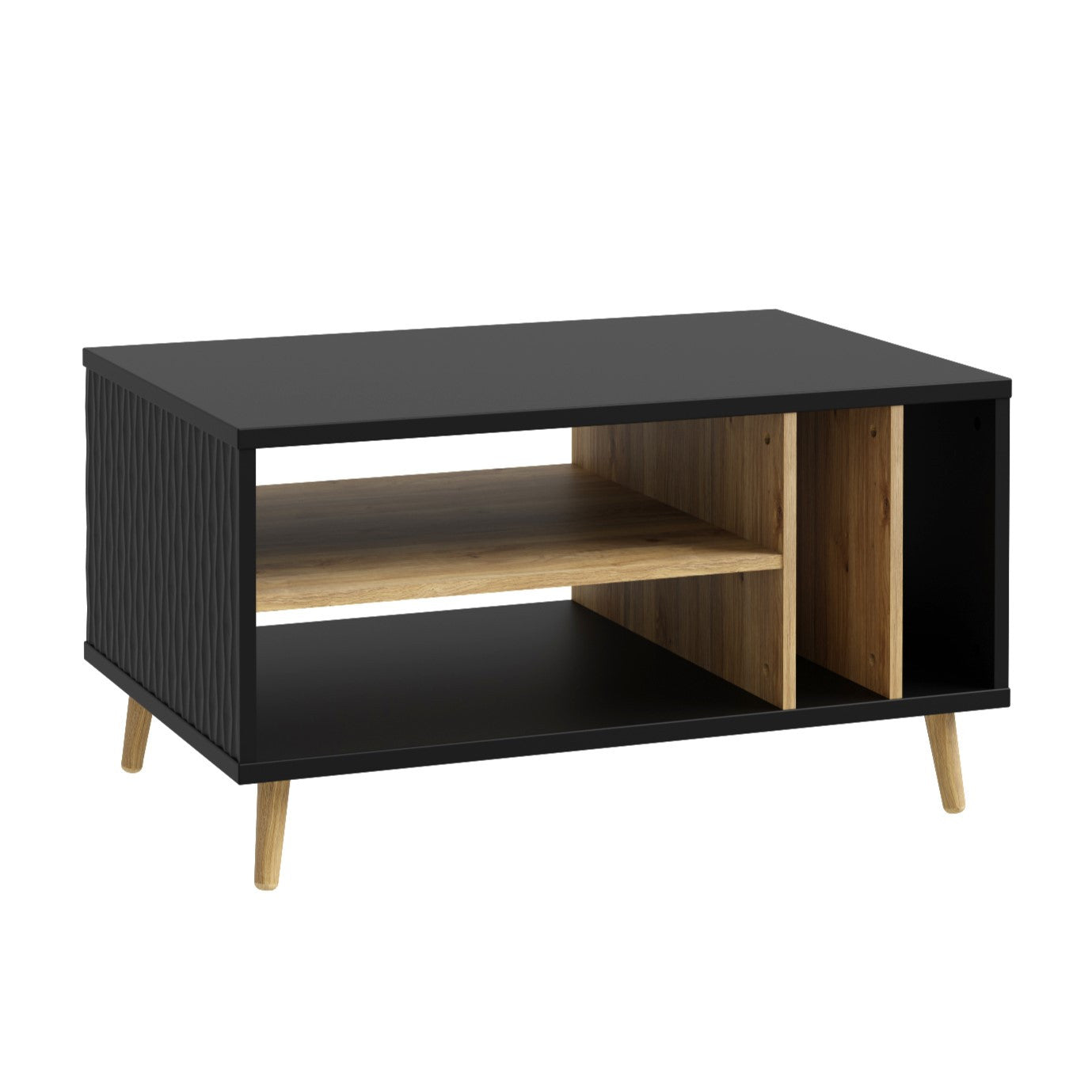 Masa cafea Flexytone, Stejar Mauvella Si Negru Mat, 90 Cm