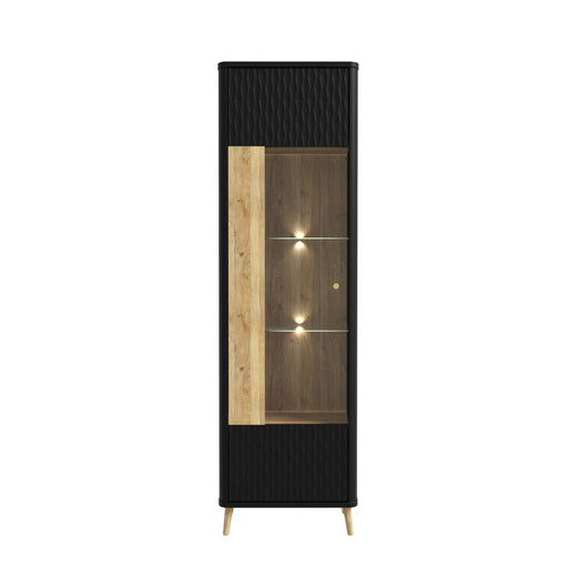 Vitrina Inalta Cu 1 Usa Flexytone, Stejar Mauvella Si Negru Mat, 58.6 Cm