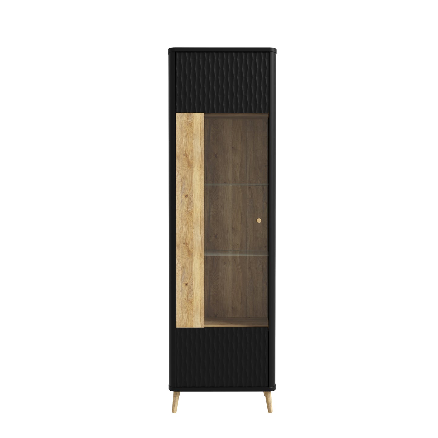Vitrina Inalta Cu 1 Usa Flexytone, Stejar Mauvella Si Negru Mat, 58.6 Cm