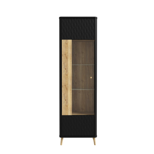 Vitrina Inalta Cu 1 Usa Flexytone, Stejar Mauvella Si Negru Mat, 58.6 Cm