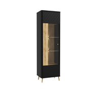 Vitrina Inalta Cu 1 Usa Flexytone, Stejar Mauvella Si Negru Mat, 58.6 Cm