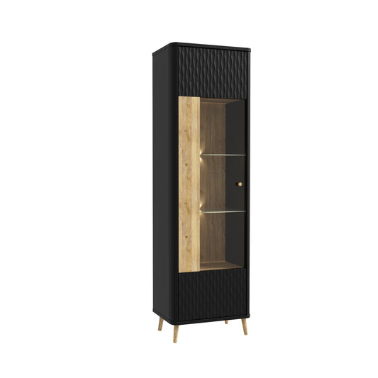 Vitrina Inalta Cu 1 Usa Flexytone, Stejar Mauvella Si Negru Mat, 58.6 Cm