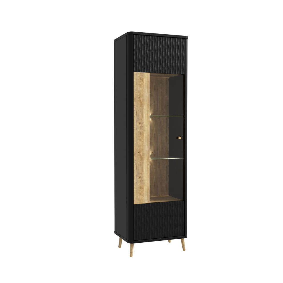 Vitrina Inalta Cu 1 Usa Flexytone, Stejar Mauvella Si Negru Mat, 58.6 Cm