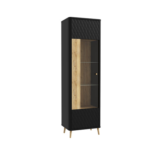Vitrina Inalta Cu 1 Usa Flexytone, Stejar Mauvella Si Negru Mat, 58.6 Cm