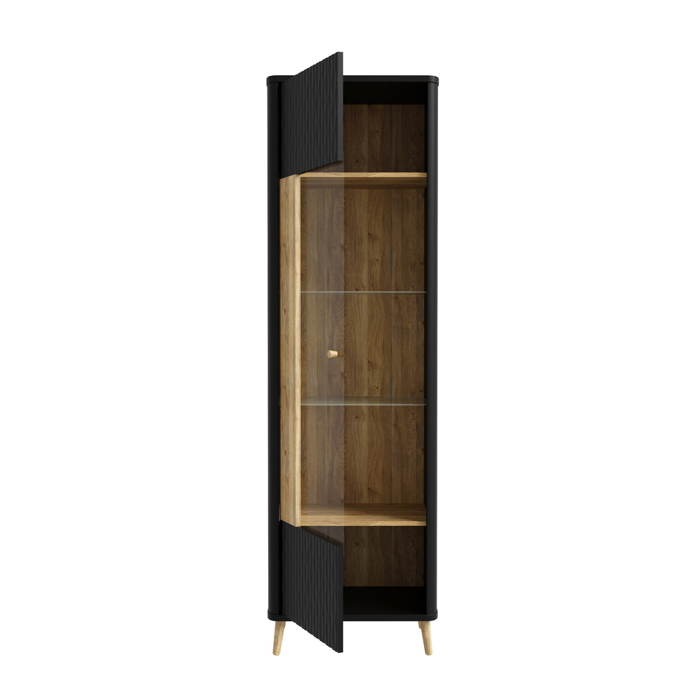 Vitrina Inalta Cu 1 Usa Flexytone, Stejar Mauvella Si Negru Mat, 58.6 Cm