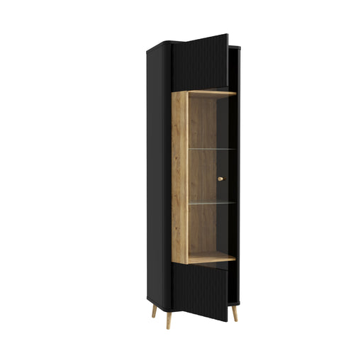 Vitrina Inalta Cu 1 Usa Flexytone, Stejar Mauvella Si Negru Mat, 58.6 Cm