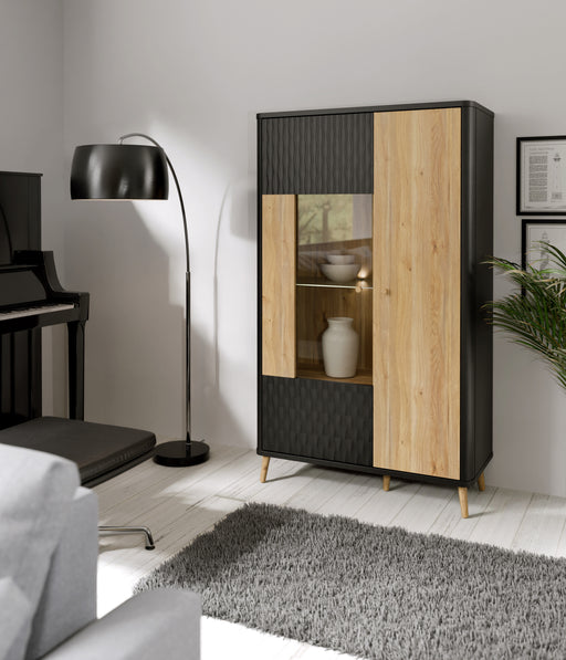 Vitrina Cu 2 Usi Flexytone, Stejar Mauvella Si Negru Mat, 93.3 Cm