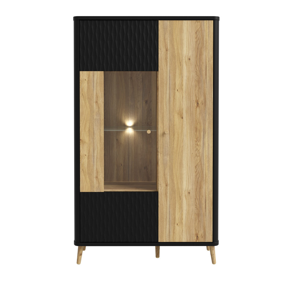 Vitrina Cu 2 Usi Flexytone, Stejar Mauvella Si Negru Mat, 93.3 Cm