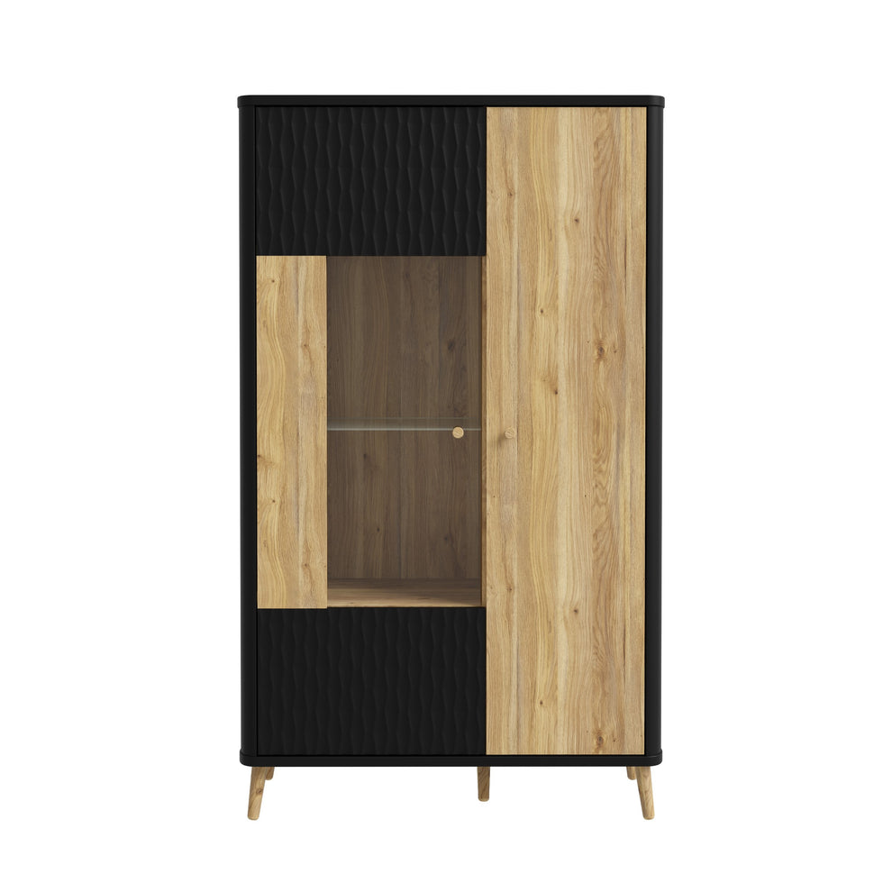Vitrina Cu 2 Usi Flexytone, Stejar Mauvella Si Negru Mat, 93.3 Cm