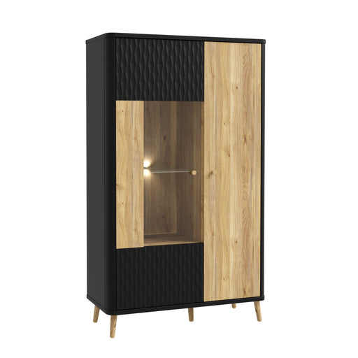 Vitrina Cu 2 Usi Flexytone, Stejar Mauvella Si Negru Mat, 93.3 Cm