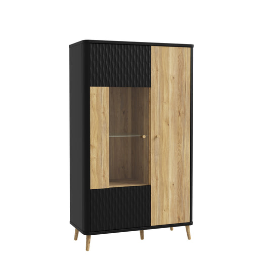 Vitrina Cu 2 Usi Flexytone, Stejar Mauvella Si Negru Mat, 93.3 Cm