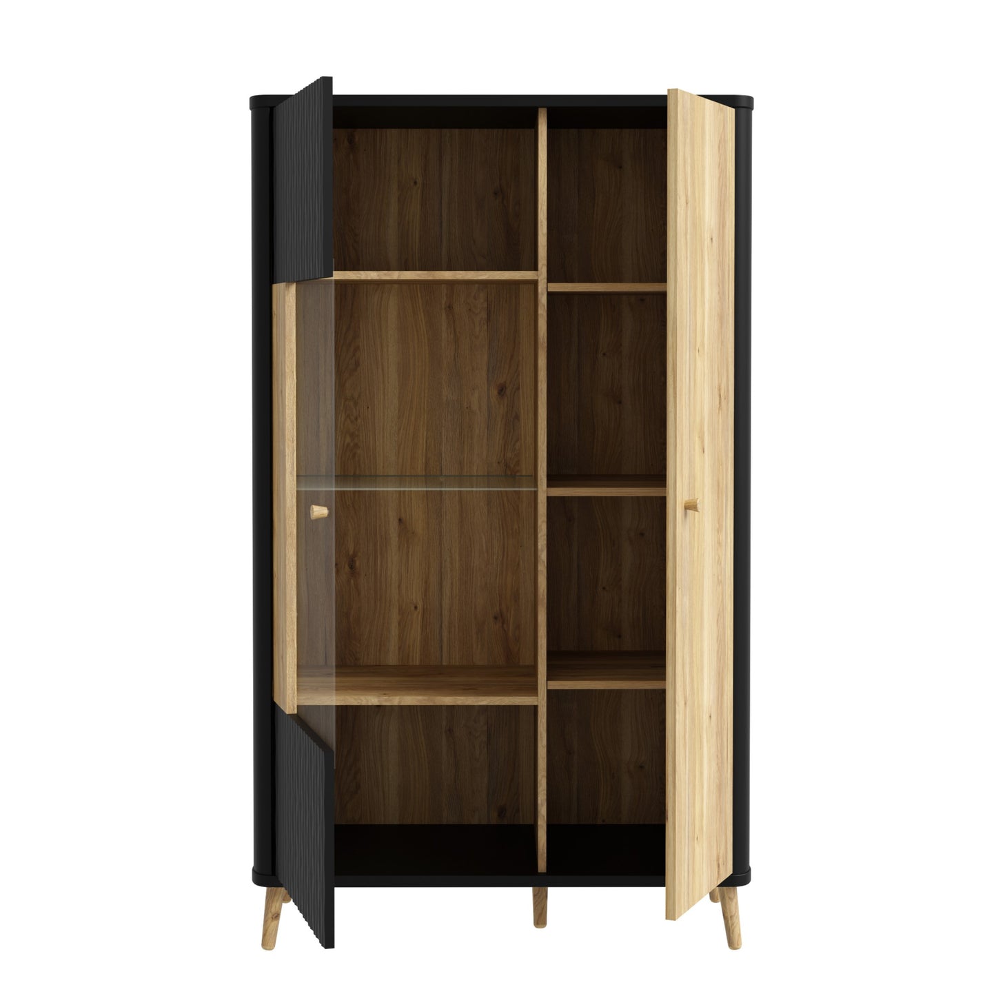 Vitrina Cu 2 Usi Flexytone, Stejar Mauvella Si Negru Mat, 93.3 Cm