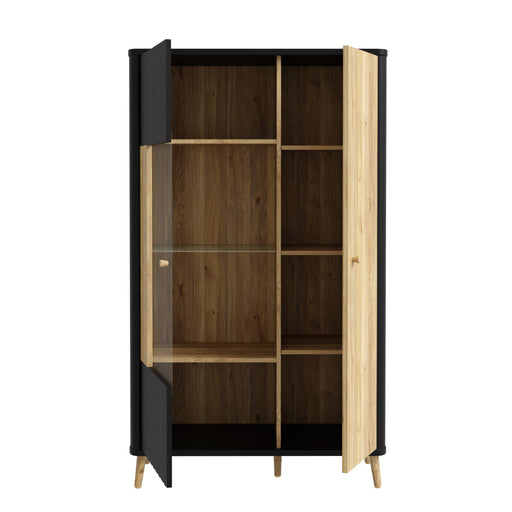 Vitrina Cu 2 Usi Flexytone, Stejar Mauvella Si Negru Mat, 93.3 Cm