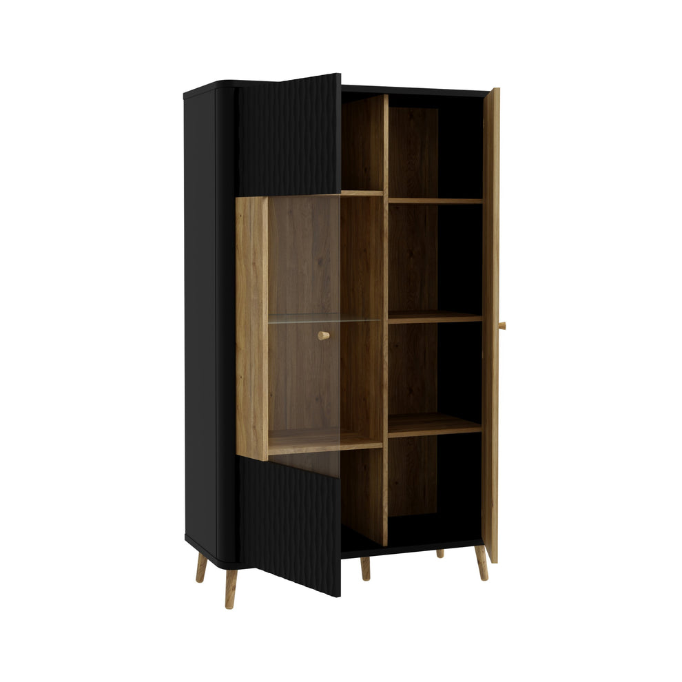 Vitrina Cu 2 Usi Flexytone, Stejar Mauvella Si Negru Mat, 93.3 Cm