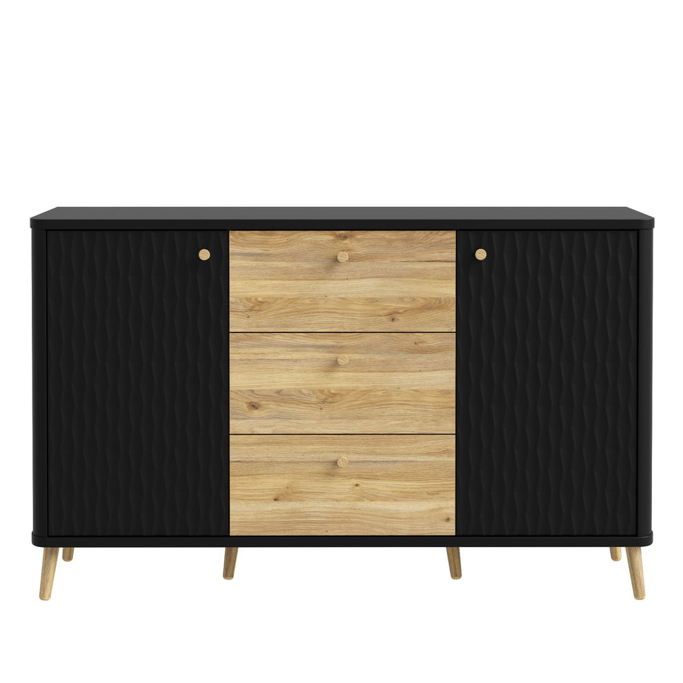 Bufet Cu 2 Usi Si 3 Sertare Flexytone, Stejar Mauvella Si Negru Mat, 138 Cm
