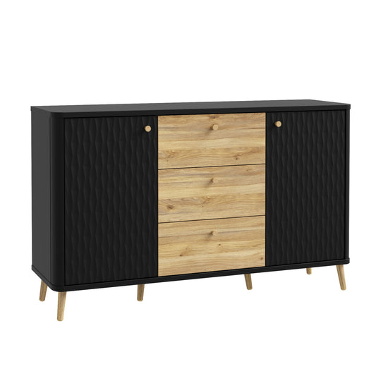 Bufet Cu 2 Usi Si 3 Sertare Flexytone, Stejar Mauvella Si Negru Mat, 138 Cm