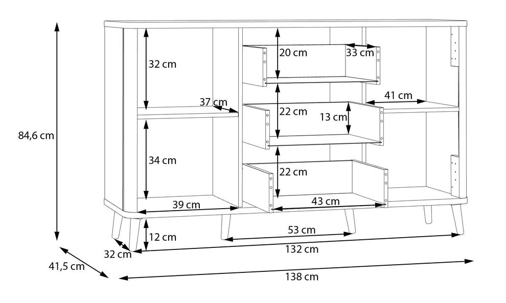 Bufet Cu 2 Usi Si 3 Sertare Flexytone, Stejar Mauvella Si Negru Mat, 138 Cm