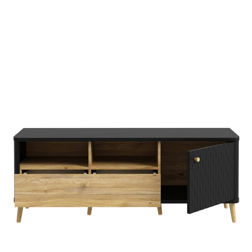 Comoda TV Cu 1 Usa Si 1 Sertar Flexytone, Stejar Mauvella Si Negru Mat, 138.3 Cm