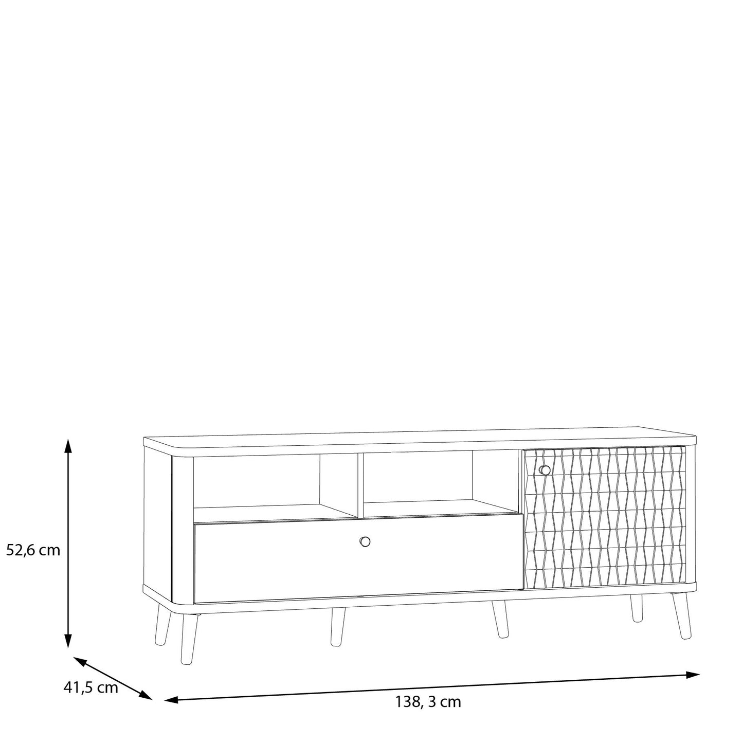 Comoda TV Cu 1 Usa Si 1 Sertar Flexytone, Stejar Mauvella Si Negru Mat, 138.3 Cm