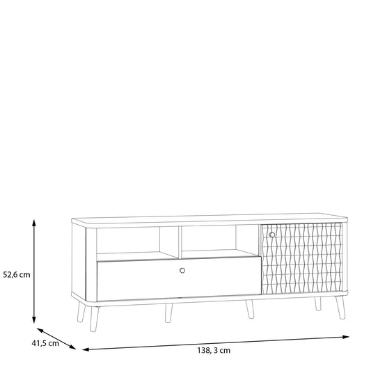 Comoda TV Cu 1 Usa Si 1 Sertar Flexytone, Stejar Mauvella Si Negru Mat, 138.3 Cm