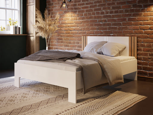 Set Dormitor Winterplay, Pat Cu dimensiunea Saltea 160 x 200 Cm, Dulap Si 2 Noptiere, Stejar Riviera Cu Alb Super Lucios