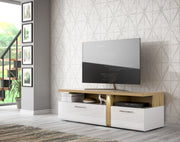 Comoda TV Tuluza, Stejar Artisan Si Alb Lucios, 163.2 Cm