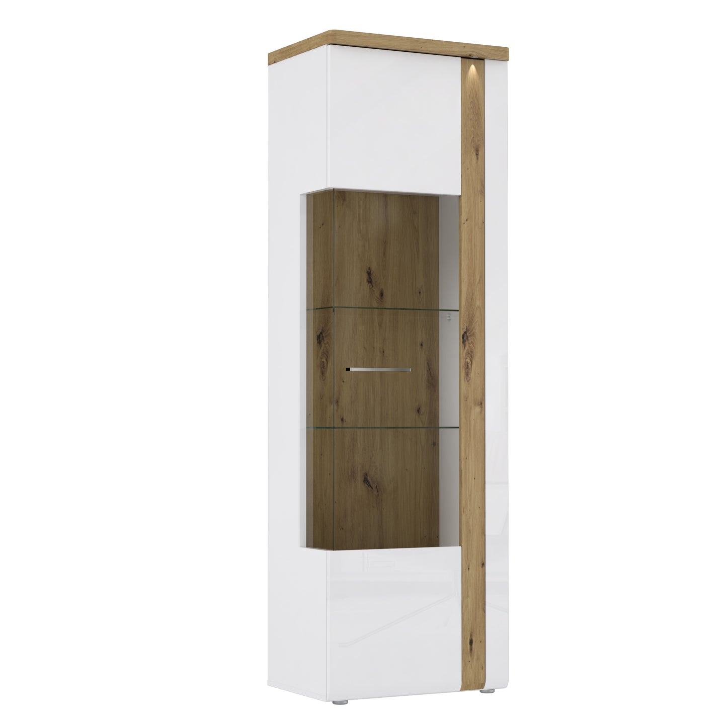 Vitrina Cu 1 Usa Tuluza, Stejar Artisan Si Alb Lucios, 66.5 Cm