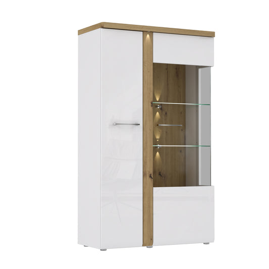 Vitrina Cu 2 Usi Tuluza, Stejar Artisan Si Alb Lucios, 98.5 Cm