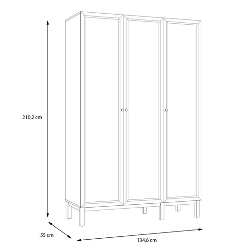 Dulap 3 Usi Pickadilly, Gri Deschis Si Stejar Pamantiu, 134.6 Cm