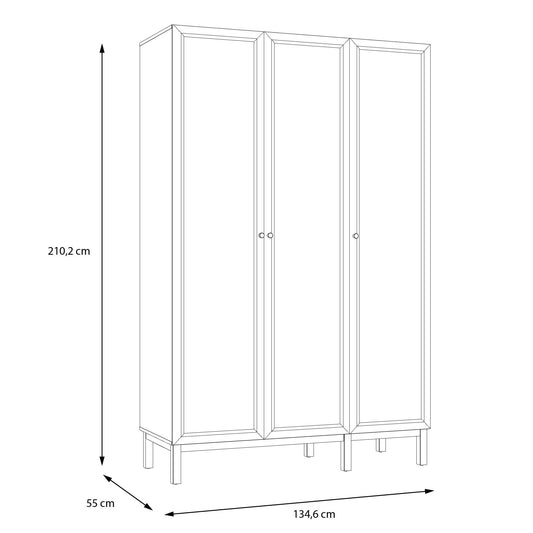 Dulap 3 Usi Pickadilly, Gri Deschis Si Stejar Pamantiu, 134.6 Cm