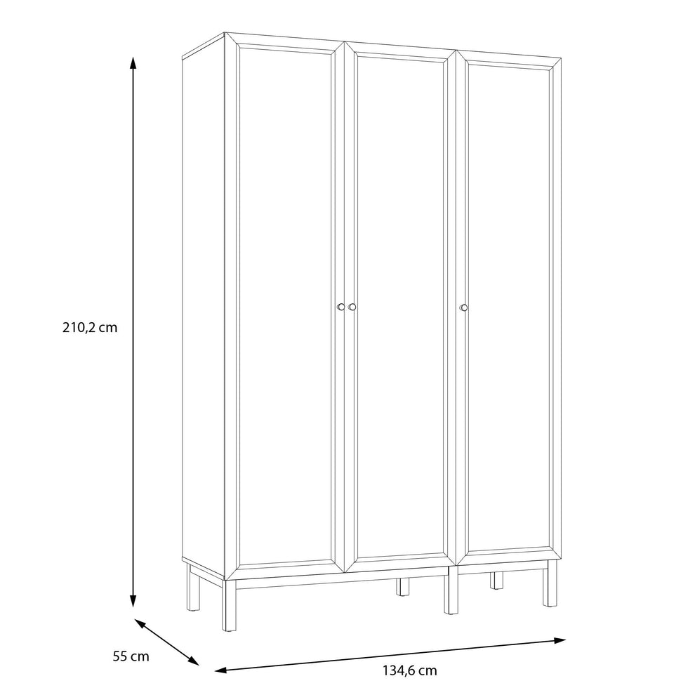 Dulap 3 Usi Pickadilly, Gri Deschis Si Stejar Pamantiu, 134.6 Cm