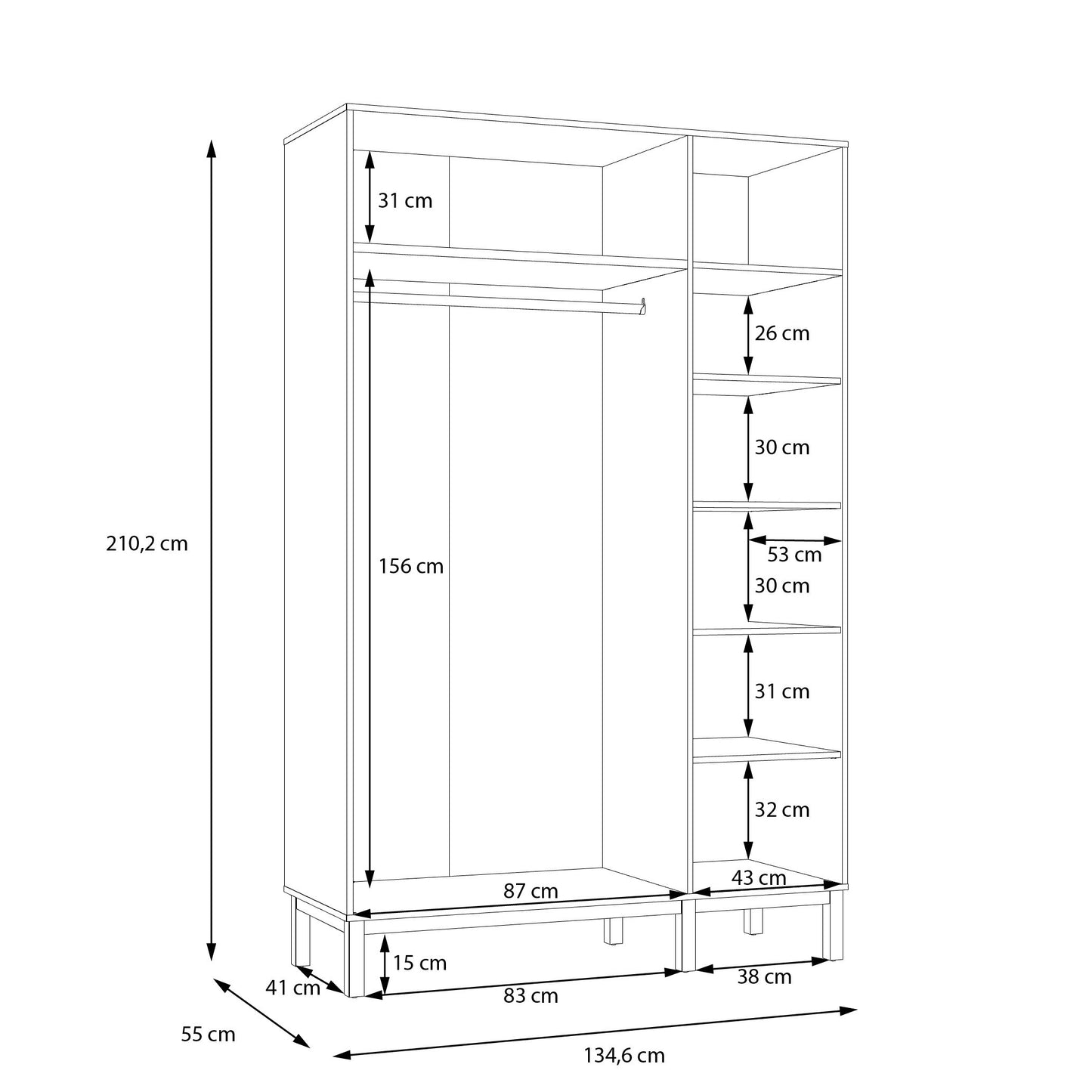 Dulap 3 Usi Pickadilly, Gri Deschis Si Stejar Pamantiu, 134.6 Cm
