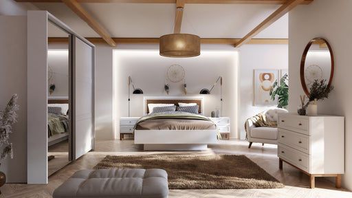 Pat cu somiera Pickadilly, Dimensiune Saltea 160x200 Cm, Gri Deschis Si Stejar Pamantiu
