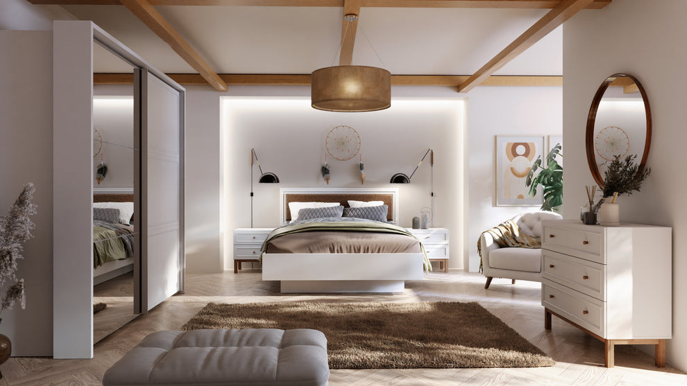 Pat cu somiera Pickadilly, Dimensiune Saltea 160x200 Cm, Gri Deschis Si Stejar Pamantiu