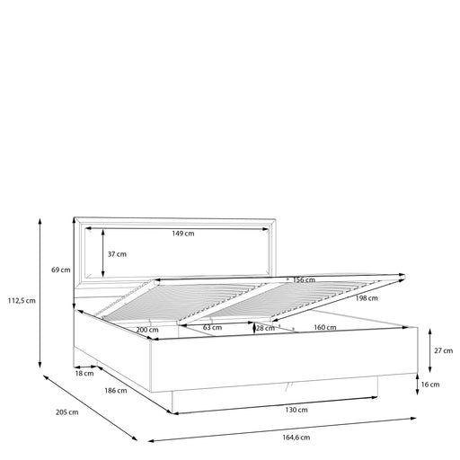 Pat cu somiera Pickadilly, Dimensiune Saltea 160x200 Cm, Gri Deschis Si Stejar Pamantiu