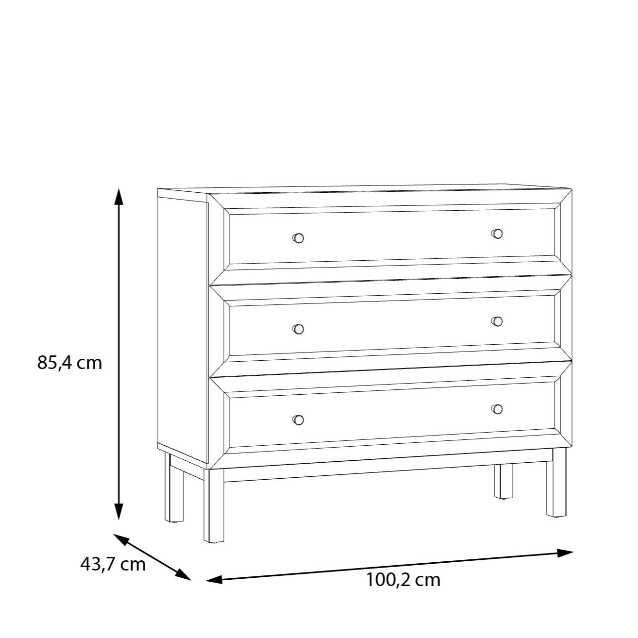 Comoda 3 Sertare Pickadilly, Gri Deschis Si Stejar Pamantiu, 100.2 Cm