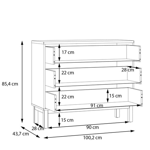 Comoda 3 Sertare Pickadilly, Gri Deschis Si Stejar Pamantiu, 100.2 Cm