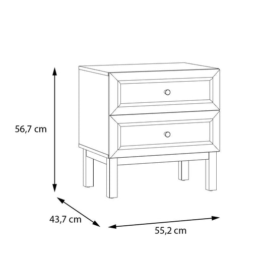 Noptiera Cu 2 Sertare Pickadilly, Gri Deschis Si Stejar Pamantiu, 55.2 Cm