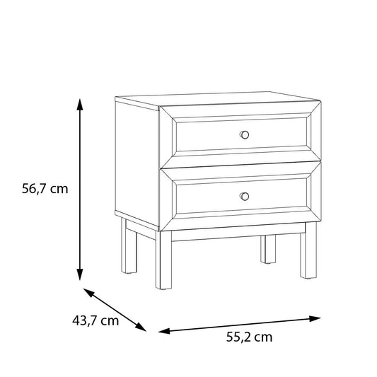 Noptiera Cu 2 Sertare Pickadilly, Gri Deschis Si Stejar Pamantiu, 55.2 Cm