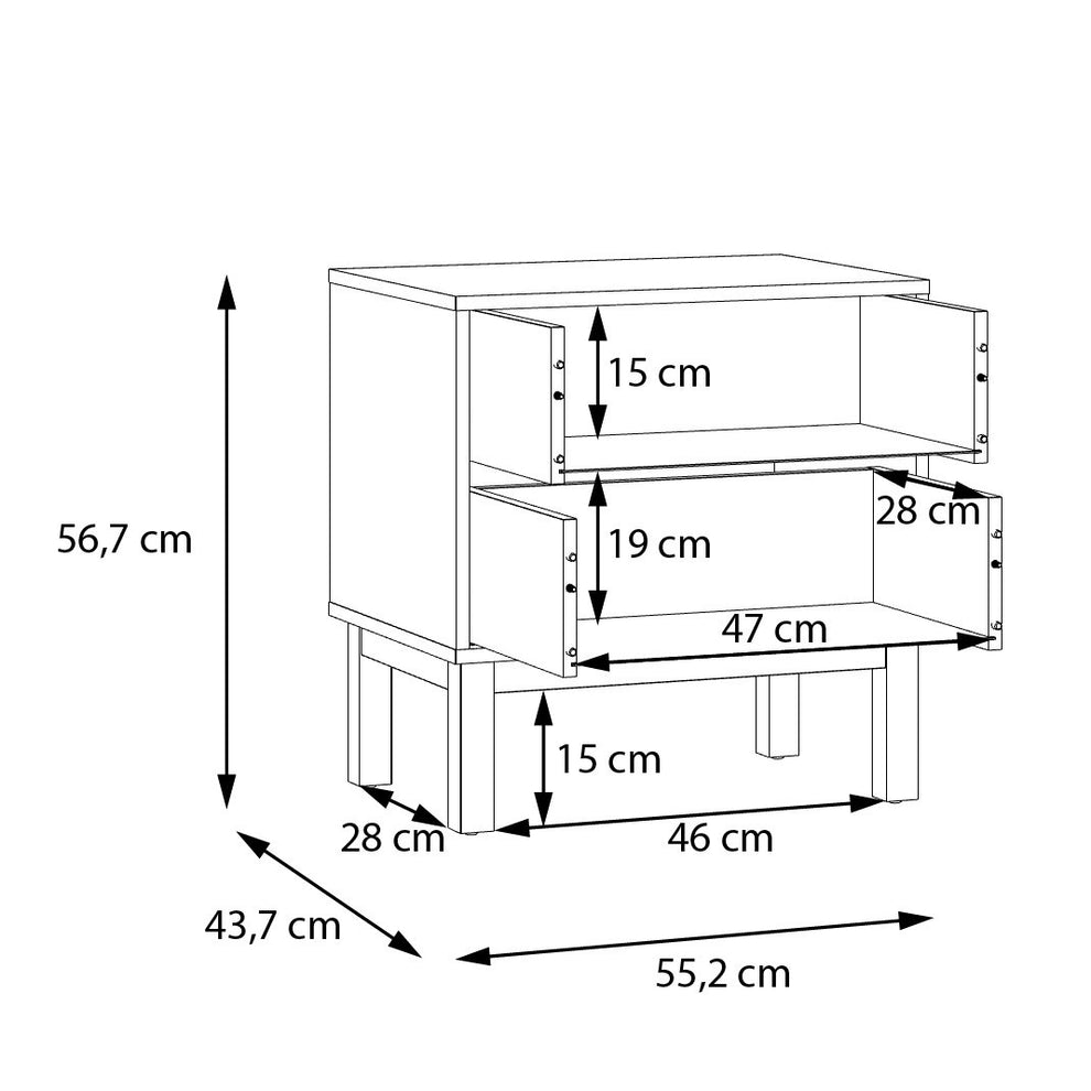 Noptiera Cu 2 Sertare Pickadilly, Gri Deschis Si Stejar Pamantiu, 55.2 Cm