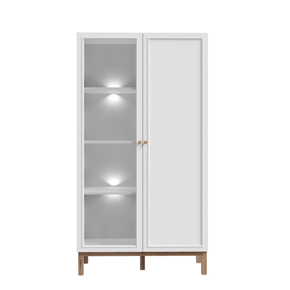 Vitrina 2 Usi Pickadilly, Gri Deschis Si Stejar Pamantiu, 99.9 Cm