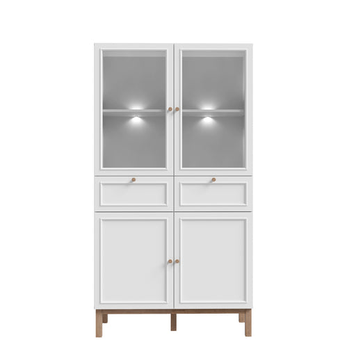 Vitrina 4 Usi Si 2 Sertare Pickadilly, Gri Deschis Si Stejar Pamantiu, 99.9 Cm